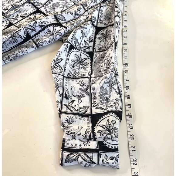 C&C California New Black & White Tropical Print Linen Button-Up Shirt Women’s 2X - Picture 7 of 9